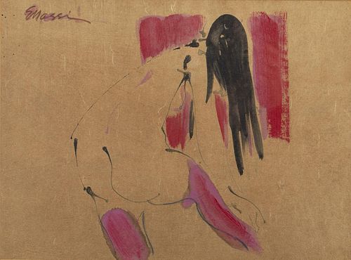 Eugine Massin, Figure with Highlights of Pink, W/C