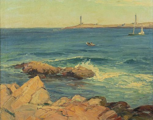Unsigned, Rocky Seascape with Lighthouses, O/C