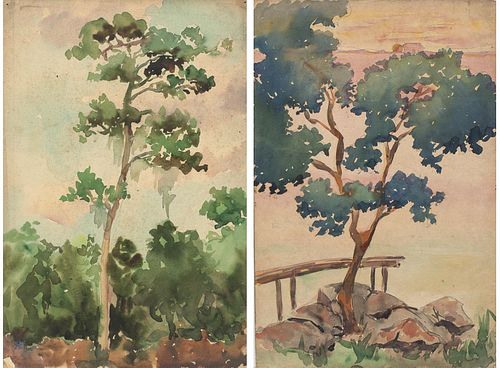 Christopher P.H. Murphy, Two Watercolors of Trees