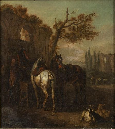 Italian School, Horses & Goats, Oil on Board, 19th C