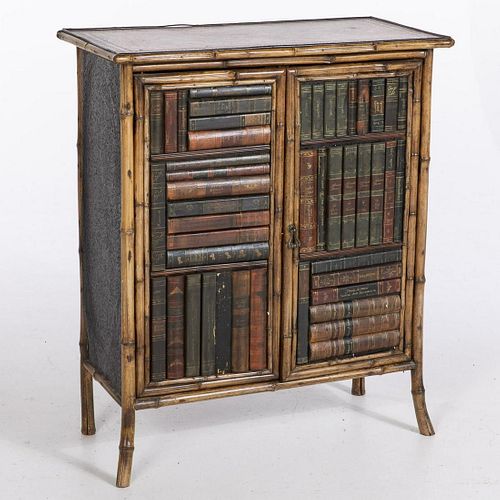 Victorian Bamboo Side Cabinet with Book Spines
