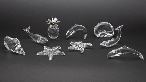 9 Glass Animals, Shells and Fruit Including Baccarat