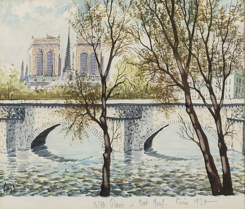 Anisk, Notre Dame Pont Neuf, Paris, Watercolor