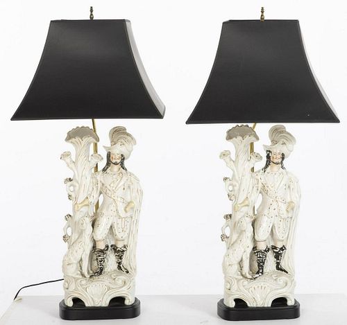 Pair of Staffordshire Forester Lamps, 19th C