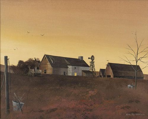 WM. Russell, Farm scene, Oil on Canvas