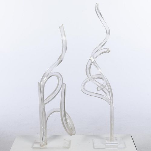 John Bucci, 2 Twisted Clear Plexiglass Sculptures