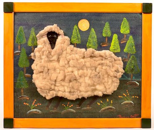 Barbara Strawser Mixed Media Sheep Painting.