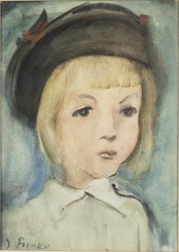 Joseph Foshko, Portrait of a Girl, Watercolor