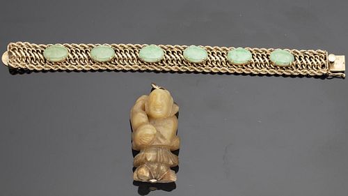 14K Gold and Jade Bracelet & Carved Stone Pendant
