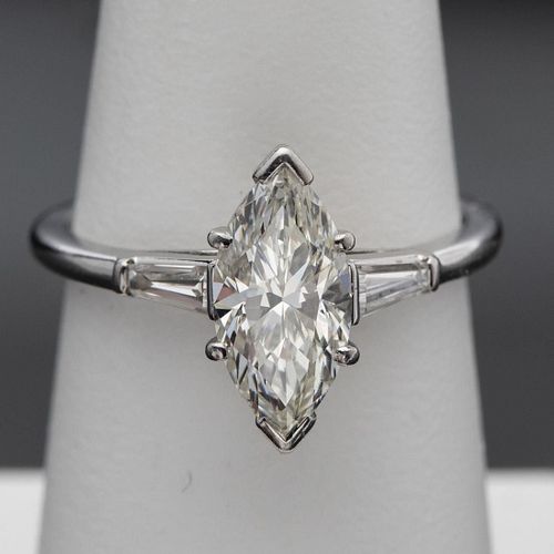 1.5ct Marquise Cut Diamond & Platinum Ring, Size 6.5