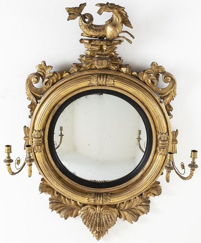 Regency Giltwood Convex Girandole Mirror, 19th C.