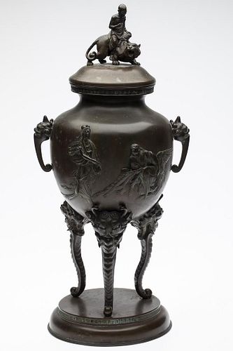 Japanese Bronze Lidded Urn