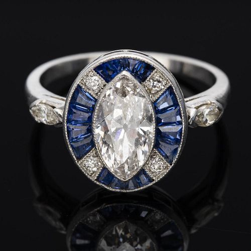 Art Deco Platinum & Sapphire Dinner Ring, Size 5.25