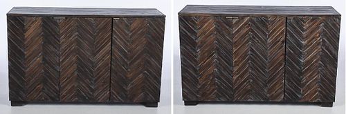 Pair of Modern Stained Pine Side Cabinets