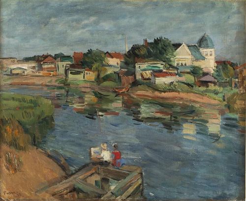 Josef Foshko, River Landscape, Oil on Canvas, 1933