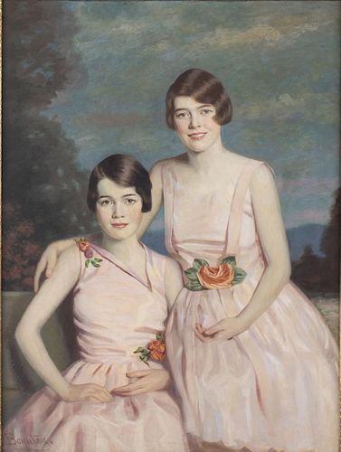 George R. Boynton, 2 Young Ladies in Pink, Oil