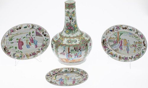 Chinese Famille Rose Vase and 3 Small Platters