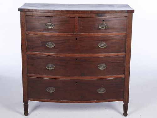 American Bowfront Mahogany Chest of Drawers, 19th C.