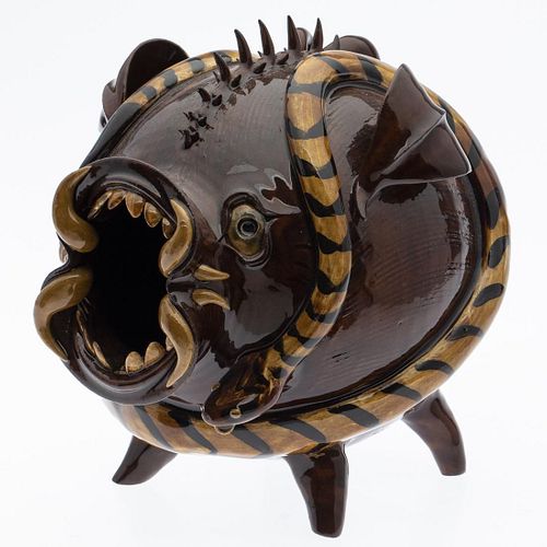 Roger Corn, Wild Hog with Rattlesnake Ceramic