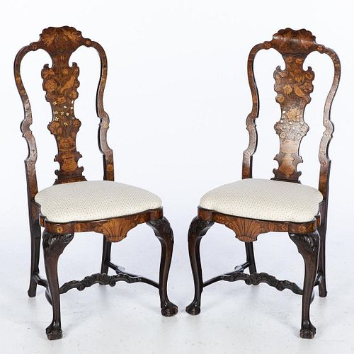 Pair of Dutch Marquetry Side Chairs
