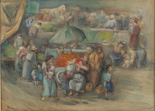 Josef Foshko, Market Scene, Watercolor
