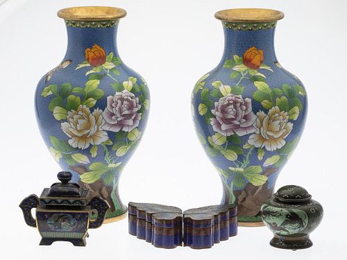 Pair of 5 Chinese CloisonnÃ© Articles