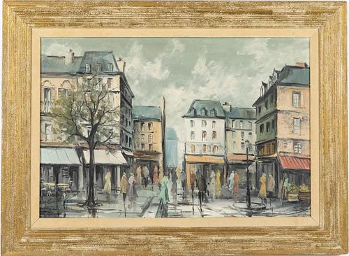 Albert Cragoni, European Street Scene, Oil on Canvas