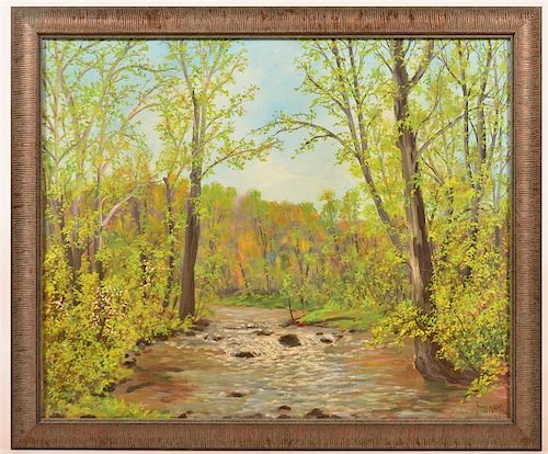 Harry M. Book Stream and woodland painting.