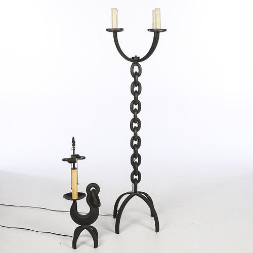 Iron Chain Standing Lamp and a Cast Iron Table Lamp