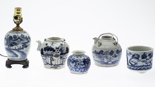 Group of 5 Chinese Blue and White Articles