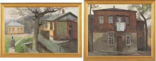 Rajczi Zoltan, 2 Works of Houses, Oil on Paper