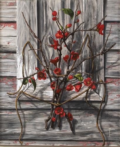 Michael Carnahan, Red Flowers on a Wood Wall