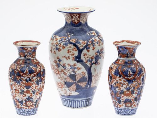 Pair of Japanese Imari Vases and a Larger Vase