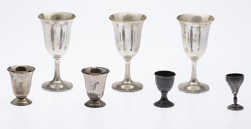 3 Wallace Sterling Silver Goblets & 4 Other Vessels