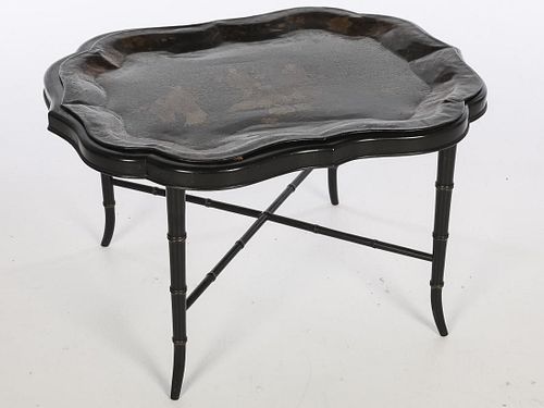 English Tole Tray on Later Stand, 19th Century