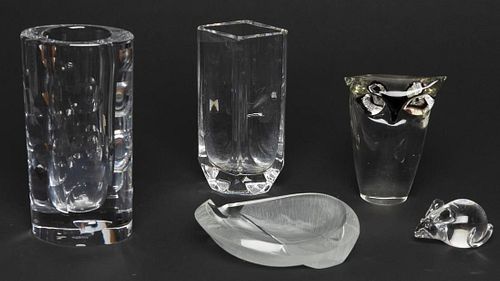 5 Glass Articles, Including Lalique and Steuben