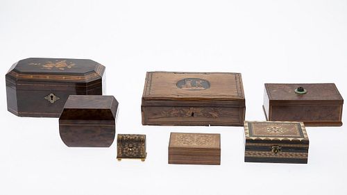 7 Inlaid Wood and Metal Boxes