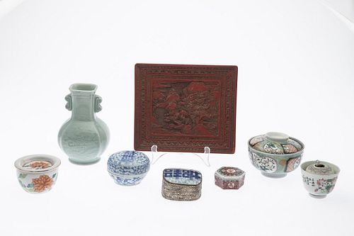 7 Chinese Ceramic Articles and a Lacquer Tray