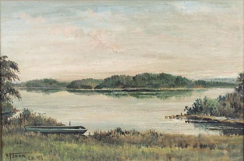 Warren F. Snow, River Landscape, Oil on Masonite