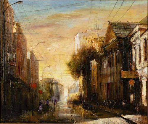 N. Jennings, Street Scene, Oil on Canvas