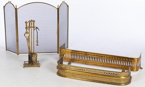 Group of Brass Fireplace Equipment, 19th C and later