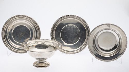 Sterling Silver Footed Bowl, Bowl and 2 Plates
