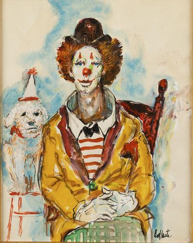 Ben Shute, Clown with Dog, Watercolor