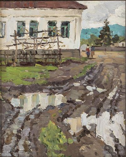 Ralif Akmetchine, Wet Roadway with House, Oil