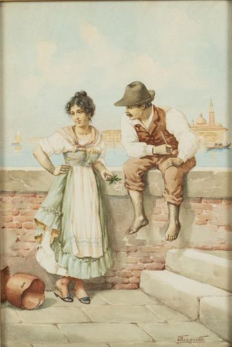 Ferraretto, 2 Figures in Venice, Watercolor