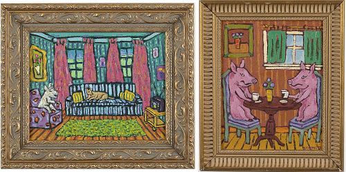 Jay Schmetz, 2 Works, Pigs and Watching TV