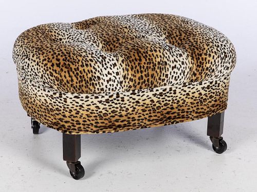 Faux Leopard Upholstered Oval Stool