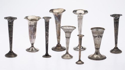 9 Miscellaneous Sterling Silver Trumpet Vases