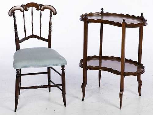Victorian Wood Side Chair & Walnut Side Table