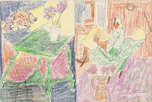 Myrtle Jones, Woman Drawing and an Interior Scene